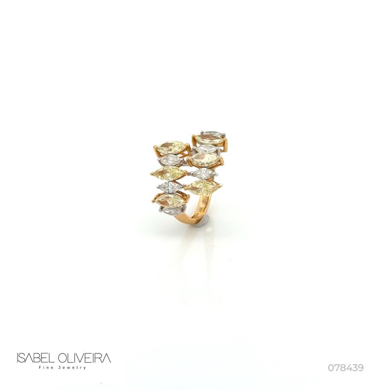 Anel Torcido 6 Diamantes Navetes Fancy 1,86ct 6 Diamantes Navetes 0,69ct 4,0g Ouro Amarelo 18k - Coleção Laisa