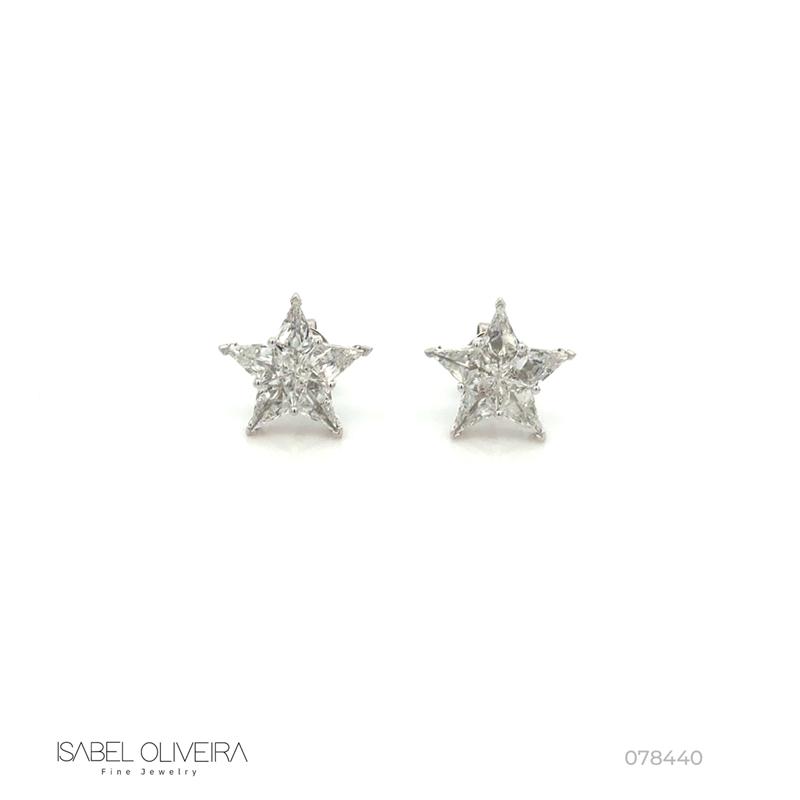 Brinco Estrela 10 Diamantes 1,75CT 2,57G Ouro Branco 18K - Coleçao Laisa