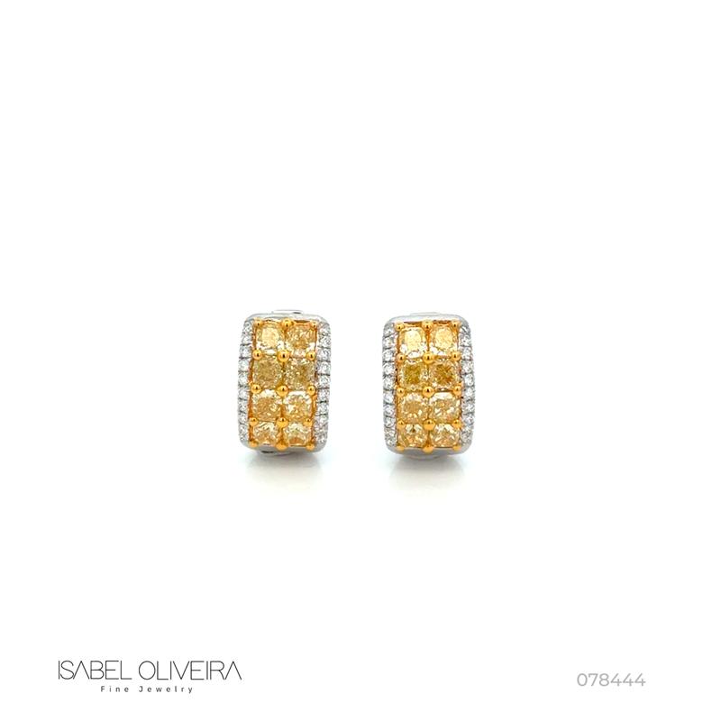 Argola 16 Diamantes Fancy 3,45CT 40 Brilhantes 0,33CT 9,22G Ouro Branco e Amarelo 18K - Coleçao Laisa