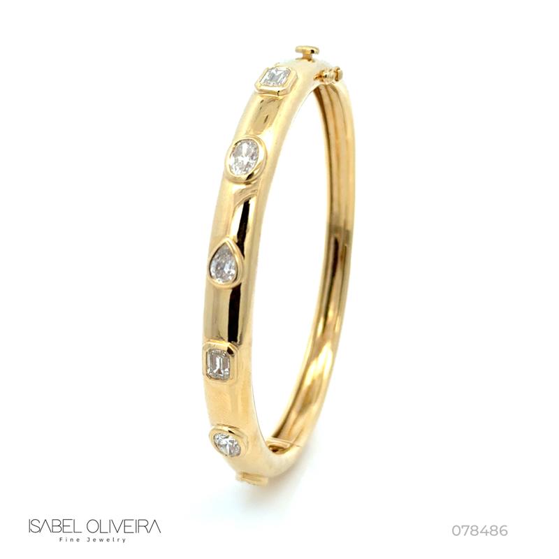 Bracelete 2 Diamantes Emerald 0,77ct 2 Ovais 0,93ct 2 Gotas 0,59ct 13,23g Ouro Amarelo 18k - Coleção Laisa