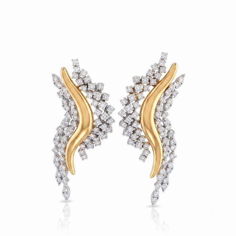 Brinco Longo Parte Amarela Polida 130 Brilhantes 2,44CT 11,30G Ouro Branco e Amarelo 18K - Coleçao Laisa