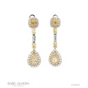 Brinco Pendurado 8 Diamantes Fancy 2,17CT 2 Baguetes 0,28CT 126 Brilhantes 1,59CT 6,27G Ouro Branco e Amarelo 18K - Coleçao Laisa