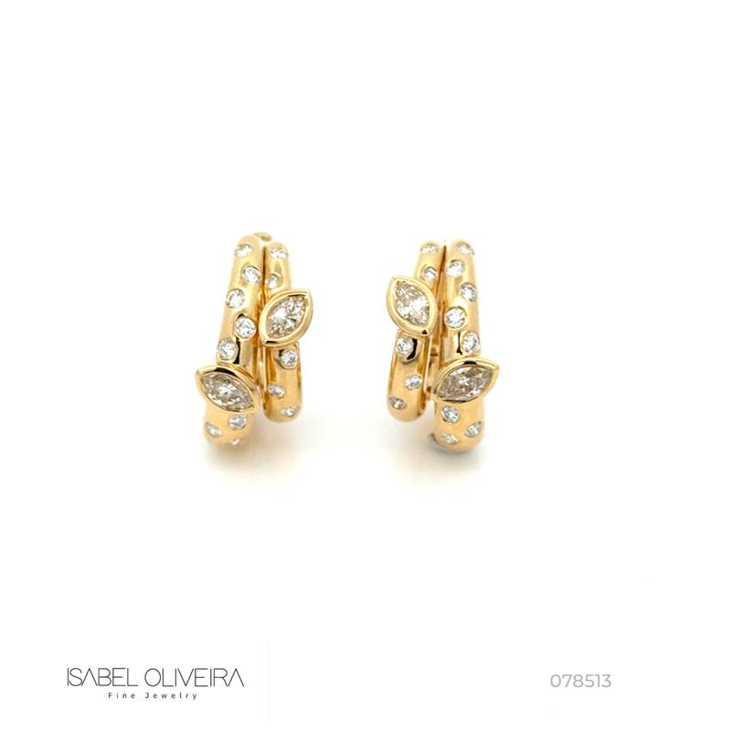 Argola Dupla 4 Diamantes Navetes 0,97ct 26 Brilhantes 0,52ct 6,44g Ouro Amarelo 18k - Coleção Laisa