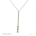 Colar com Pingente Pendurado 3 Diamantes Gota 0,68CT 65 Brilhantes 0,36CT 4,59G Ouro Branco 18K - Coleçao Laisa