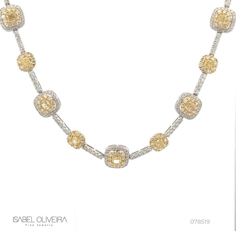 Colar 11 Diamantes Fancy 2,14CT 268 Brilhantes 2,50CT 43CM 9,60G Ouro Branco e Amarelo 18K - Coleçao Laisa