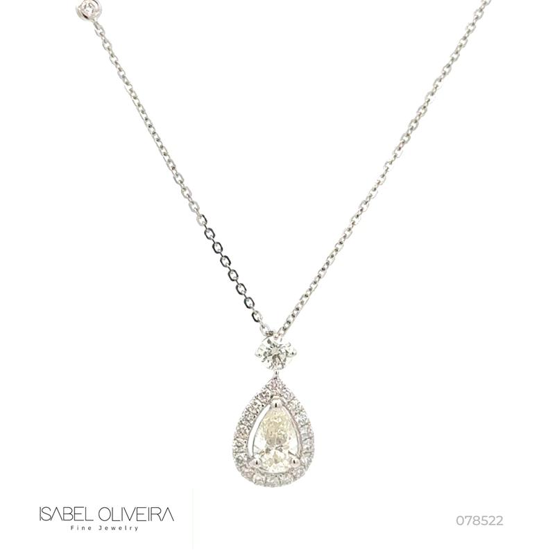 Colar 1 Diamante Gota 0,44CT 23 Brilhantes 0,38CT 43CM 2,26G Ouro Branco 18K - Coleçao Laisa