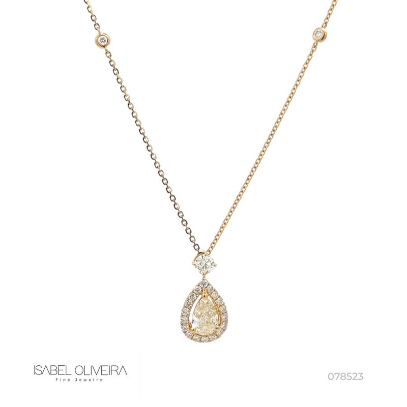 Colar 1 Diamante Gota 0,40ct 23 Brilhantes 0,38ct 43cm 2,30g Ouro Amarelo 18k - Coleção Laisa