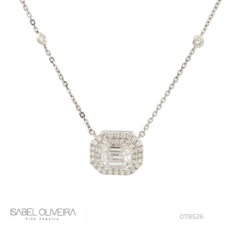 Colar 9 Diamantes 0,47CT 50 Brilhantes 0,57CT 43CM 4,69G Ouro Branco 18K - Coleçao Laisa