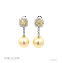 Brinco 2 Perolas 2 Diamantes Fancy 0,66CT 70 Brilhantes 0,90CT 10,16G Ouro Amarelo 18K - Coleçao Over The Moon