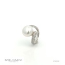 Anel Torcido 1 Perola 80 Brilhantes 0,90CT 6,0G Ouro Branco 18K - Coleçao Over The Moon