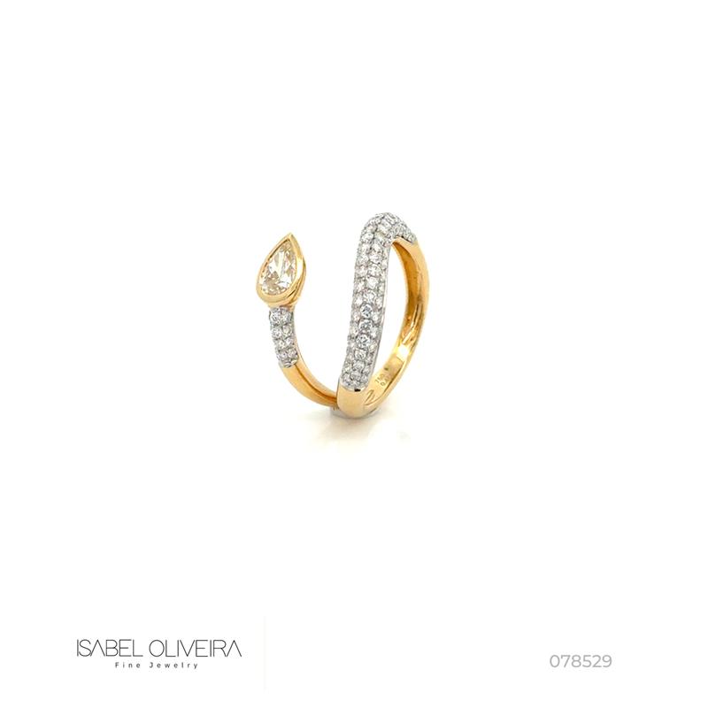 Anel Onda 1 Diamante Gota 0,46CT 88 Brilhantes 0,77CT 3,57G Ouro Amarelo 18K - Coleçao Laisa