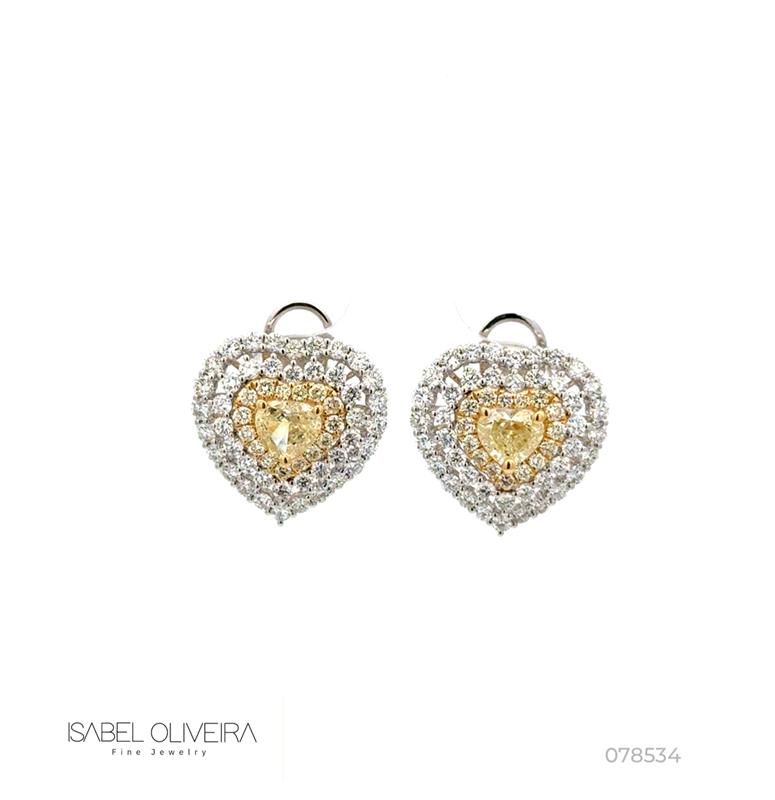 Brinco 2 Diamantes Coraçao 1,18CT 114 Brilhantes 1,80CT 4,82G Ouro Branco e Amarelo 18K - Coleçao Laisa