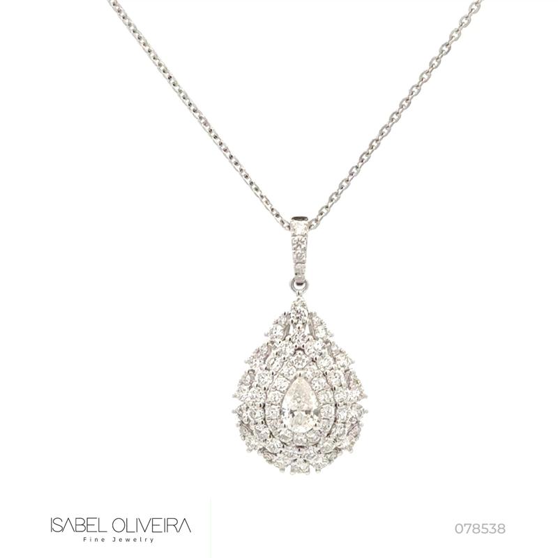 Colar 1 Diamante Gota 0,26CT 61 Brilhantes 0,89CT 43CM 4,0G Ouro Branco 18K - Coleçao Laisa
