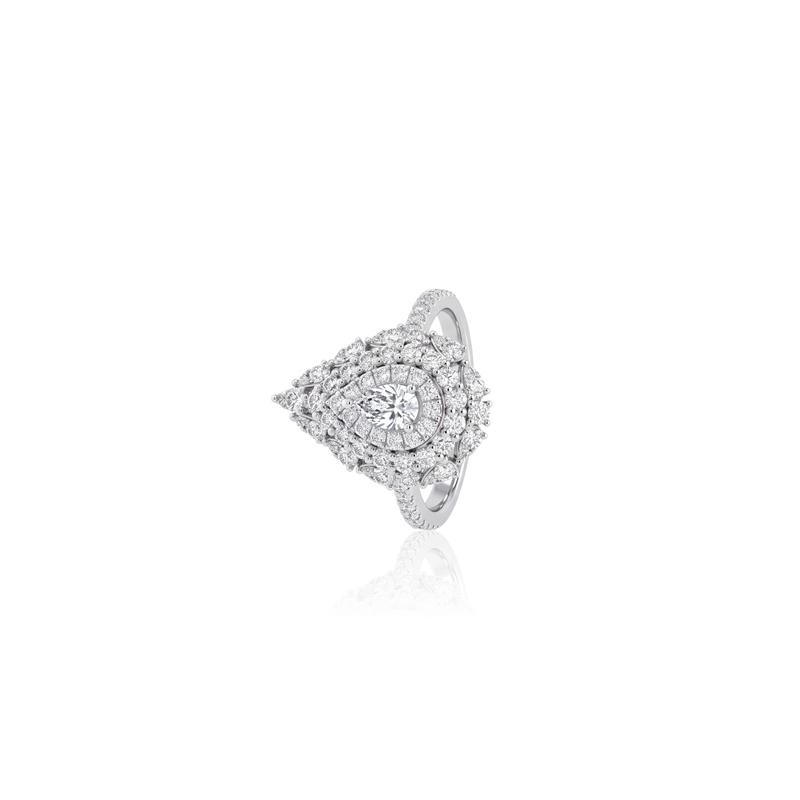 Anel 1 Diamante Gota 0,24ct 74 Brilhantes 1,07ct 4,15g Ouro Branco 18k - Coleção Laisa
