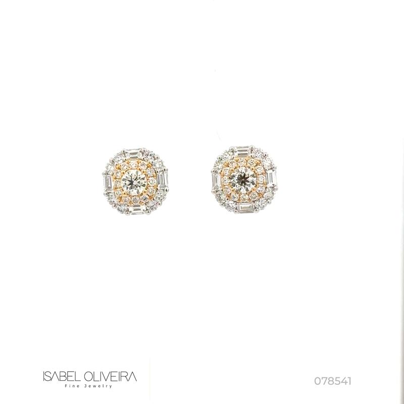 [078541] Brinco 8 Diamantes Trapézio 0,38ct 42 Brilhantes 1,36ct 3,48g Ouro Branco e Amarelo 18k - Coleção Laisa