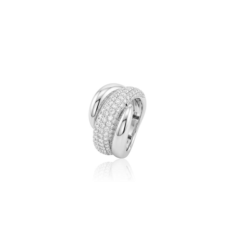 Anel 3 Aros 121 Brilhantes 1,81CT 5,05G Ouro Branco 18K - Coleçao Laisa