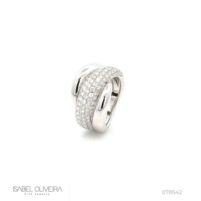 [078542] Anel 3 Aros 121 Brilhantes 1,81ct 5,05g Ouro Branco 18k - Coleção Laisa