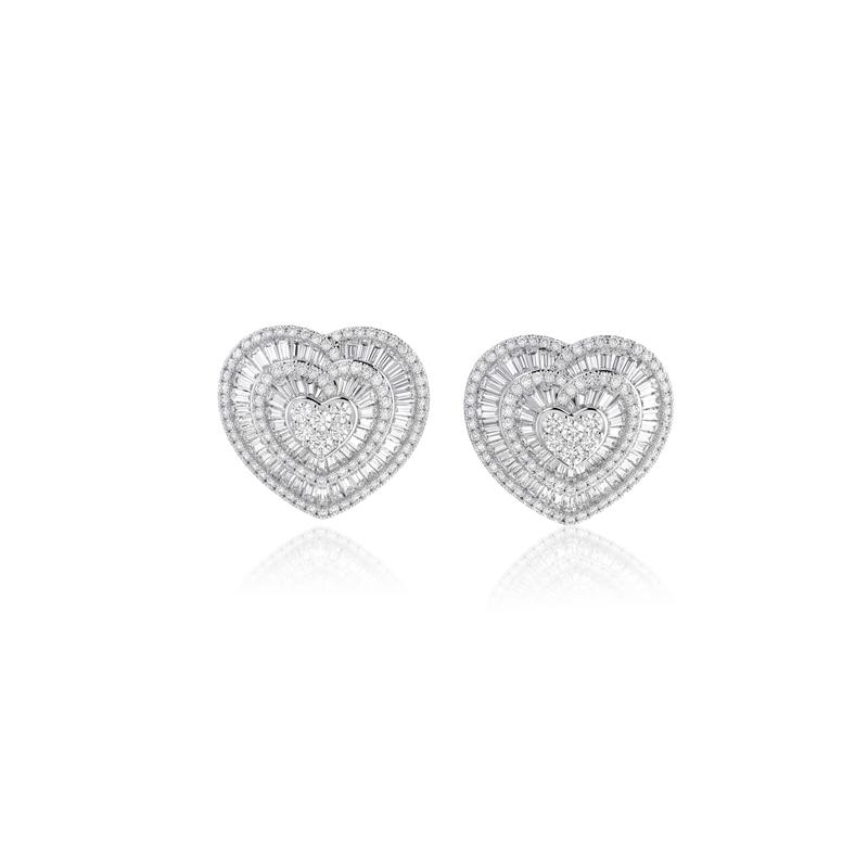 Brinco Coraçao 127 Diamantes Baguetes 0,65CT 180 Brilhantes 0,46CT 4,95G Ouro Branco 18K - Coleçao Pizza