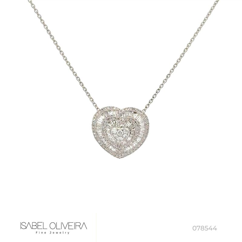 [078544] Colar Coração 60 Diamantes Baguetes 0,35ct 90 Brilhantes 0,23ct 43cm 3,44g Ouro Branco 18k - Coleção Laisa