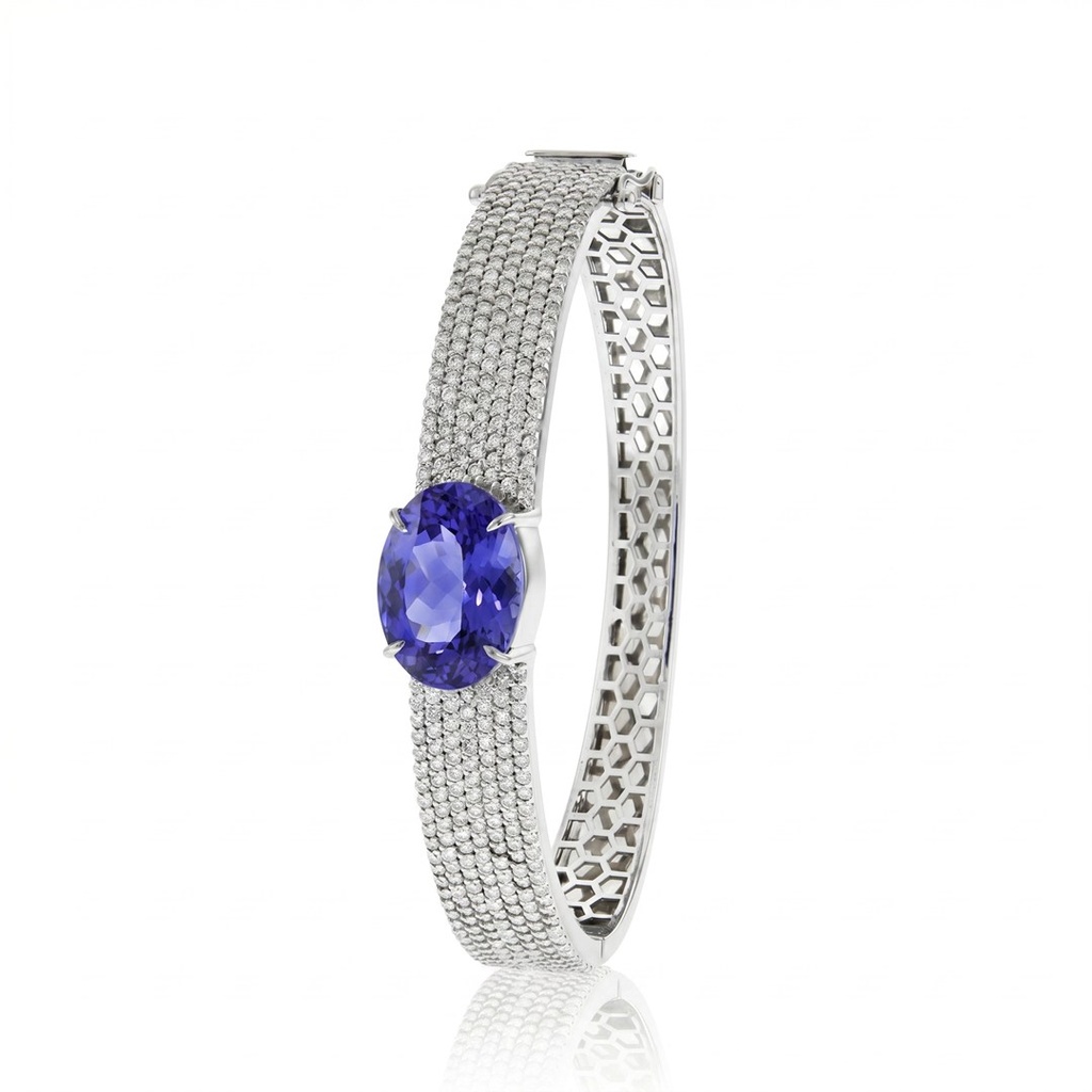 [075472] Bracelete Pavê com Tanzanita Oval 7,92ct 358 Brilhantes 2,58ct H VS2 22,18g Ouro Branco 18k - Coleção Thalassa