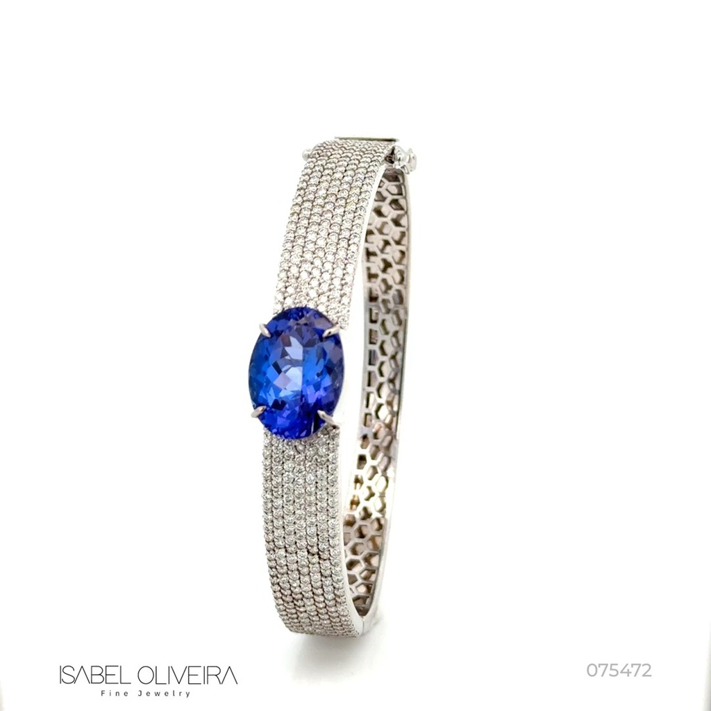 Bracelete Pavê com Tanzanita Oval 7,92ct 358 Brilhantes 2,58ct H VS2 22,18g Ouro Branco 18k - Coleção Thalassa