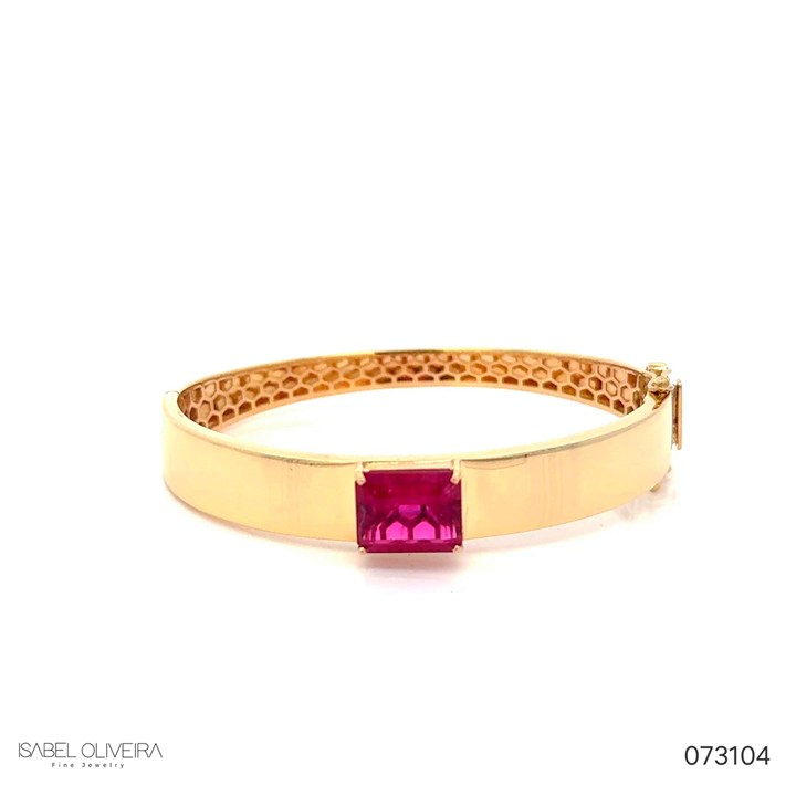 Bracelete 1 Rubelita Octogonal 4,90ct em Ouro Amarelo 18k