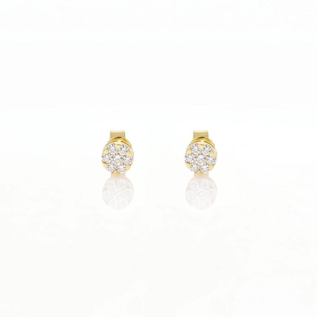 Brinco Botão 4,90mm com 14 Diamantes 0,23ct em Ouro Amarelo 18k