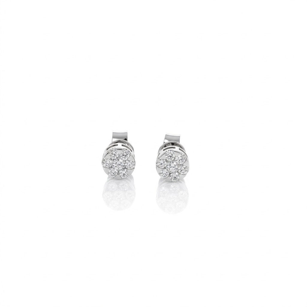 Brinco Botão 6,35mm com 14 Diamantes 0,46ct em Ouro Branco 18k