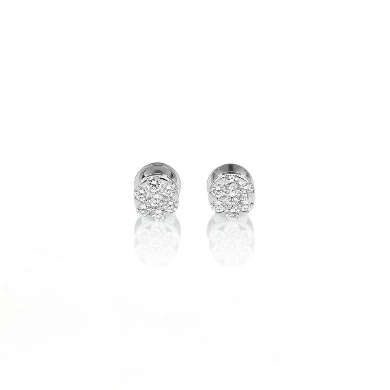 Brinco Botão 8,10mm com 14 Diamantes 1,11ct em Ouro Branco 18k
