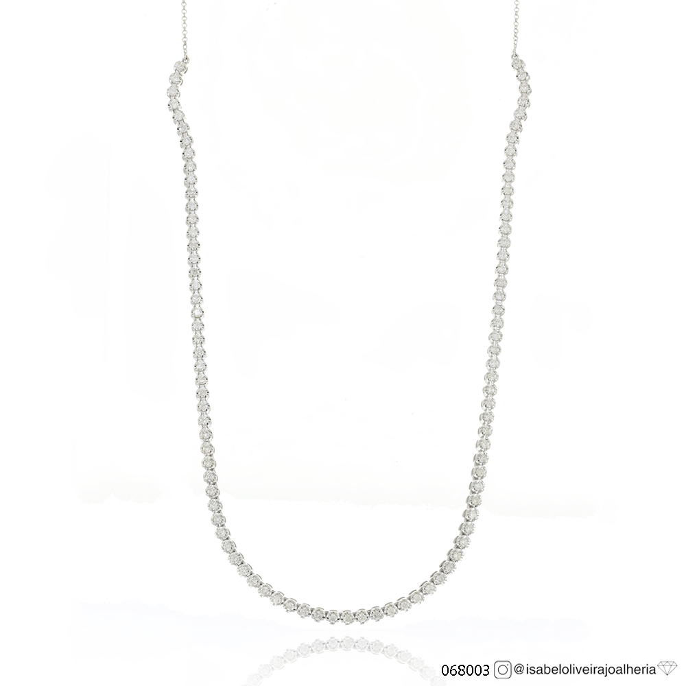 2-Choker Riviera 93 Brilhantes 1,86ct com Corrente 11,20g Ouro Branco 18k - Coleção Rivieras