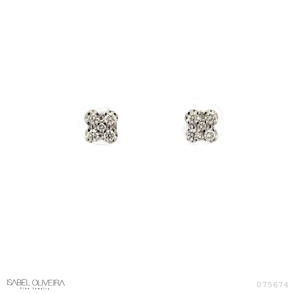 Brinco 10 Brilhantes 0,26ct 1,00g Ouro Branco 18k - Coleção Only You
