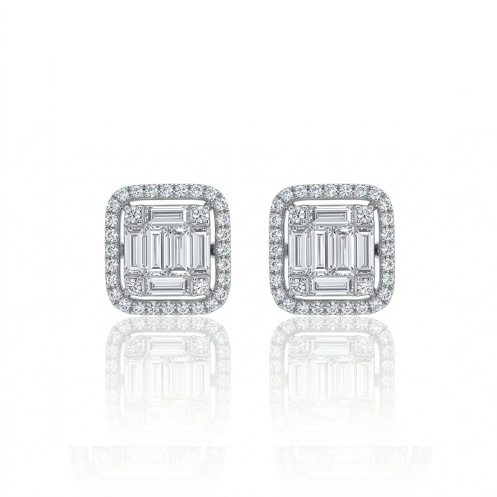 [077174] Brinco 12 Diamantes Baguetes 0,93ct 64 Brilhantes 0,39ct 4,45g Ouro Branco 18k - Coleção Onassis