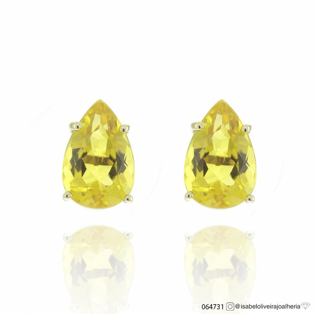 [064731] Brinco 2 Berilos Amarelo Gota 6,44ct 4,06g Ouro Amarelo 18k - Coleção Yellow