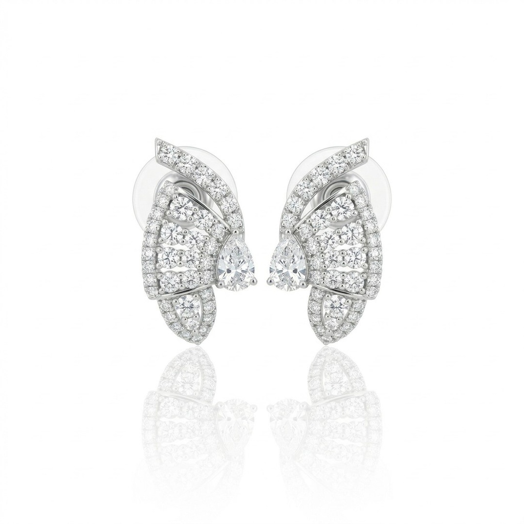 [077017] Brinco 2 Diamantes Gota 0,65ct 78 Brilhantes 1,31ct 4,74g Ouro Branco 18k - Coleção Laisa