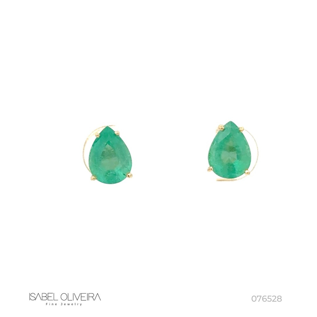 [076528] Brinco 2 Esmeraldas Brasileiras Gota 2,24ct em Ouro Amarelo 18k