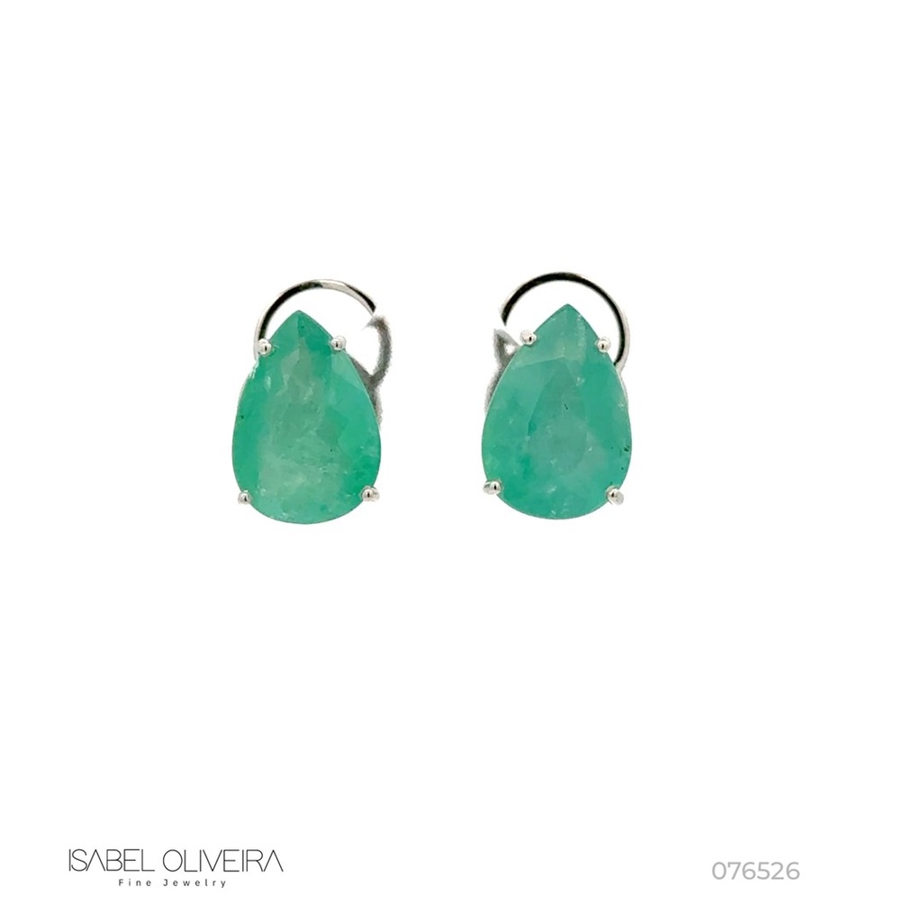 Brinco 2 Esmeraldas Brasileiras Gota 8,39ct em Ouro Branco 18k