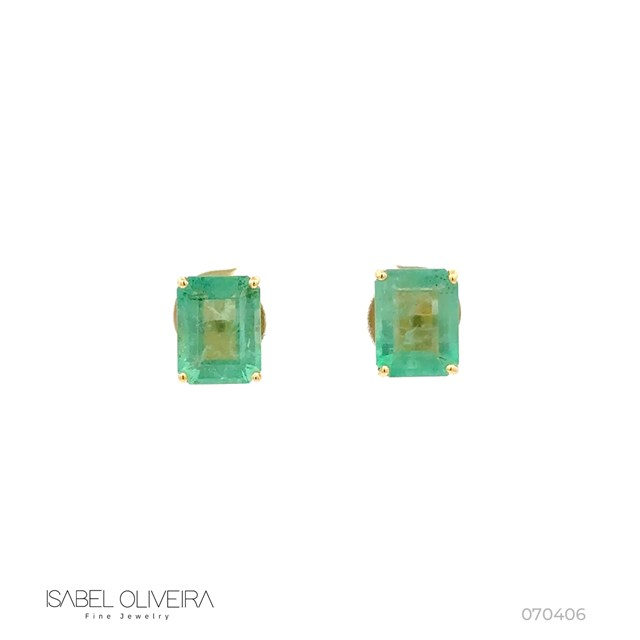 Brinco 2 Esmeraldas Brasileiras Octogonal 4,27CT 3,13G Ouro Amarelo 18K - Certificado Belmont - Coleçao Brazilian Emerald