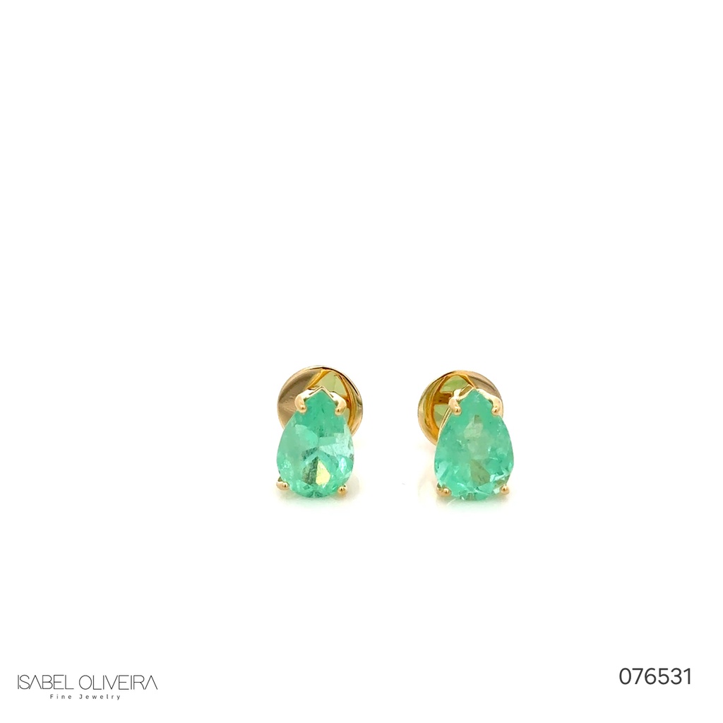 Brinco 2 Esmeraldas Colombianas Gota 3,72CT 3,09G Ouro Amarelo 18K - Coleçao Colombia Emerald