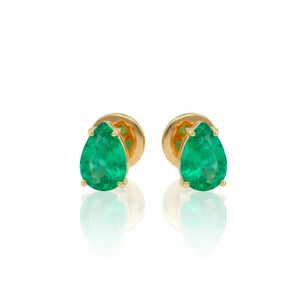 Brinco 2 Esmeraldas Colombianas Gota 3,72ct em Ouro Amarelo 18k