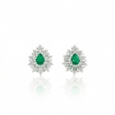 Brinco 2 Esmeraldas Gota 1,85ct 110 Brilhantes 1,46ct 20 Trapézios 0,41ct 8,90g Ouro Branco 18k