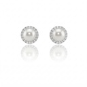 Brinco 2 Pérolas 7,70mm 36 Brilhantes 0,40ct 3,10g Ouro Branco 18k - Coleção Over The Moon