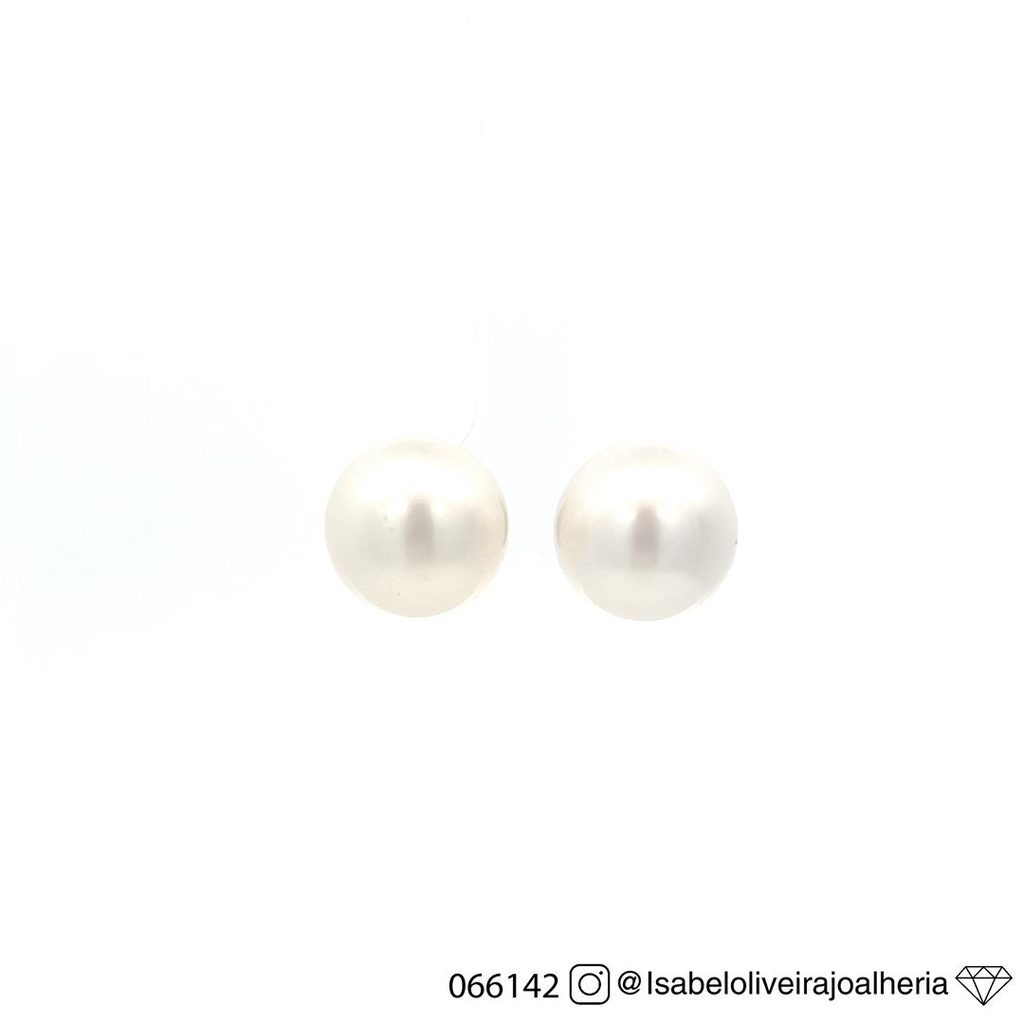 Brinco 2 Pérolas Branca South Sea 13mm 9,22g Ouro Branco 18k - Coleção Over The Moon