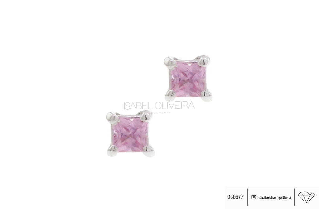 Brinco 2 Safiras Rosa Carre 0,12CT 1,10G Ouro Branco 18K - Coleçao True Colors
