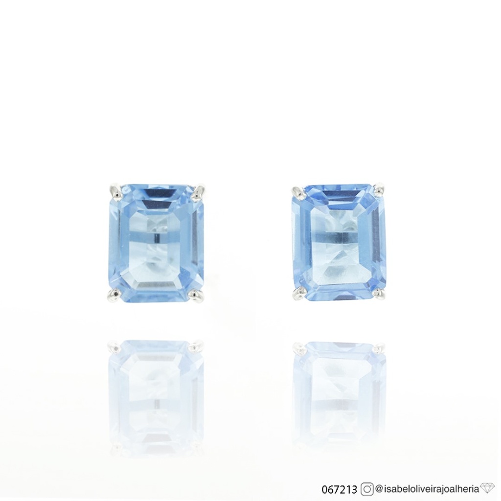Brinco 2 Topazio Swiss Octogonal 8,03CT 3,94G Ouro Branco 18K - Coleçao Blue SKY