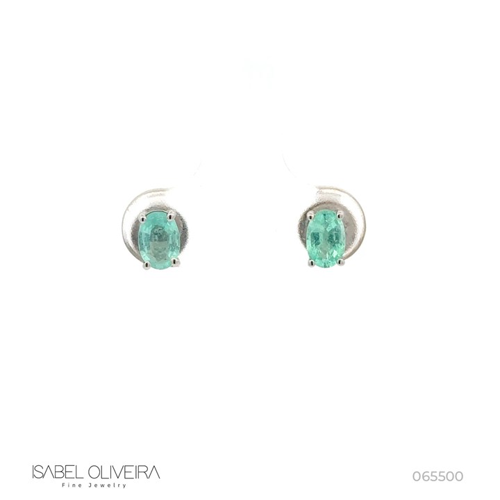 Brinco 2 Turmalinas Paraiba Oval 0,86ct 1,60g Ouro Branco 18k - Coleção Sara e Antonio
