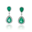 Brinco 4 Esmeraldas Brasileiras Gota 24,82ct com Diamantes em Ouro Branco 18k