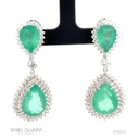 Brinco 4 Esmeraldas Brasileiras Gota 24,82ct com Diamantes em Ouro Branco 18k
