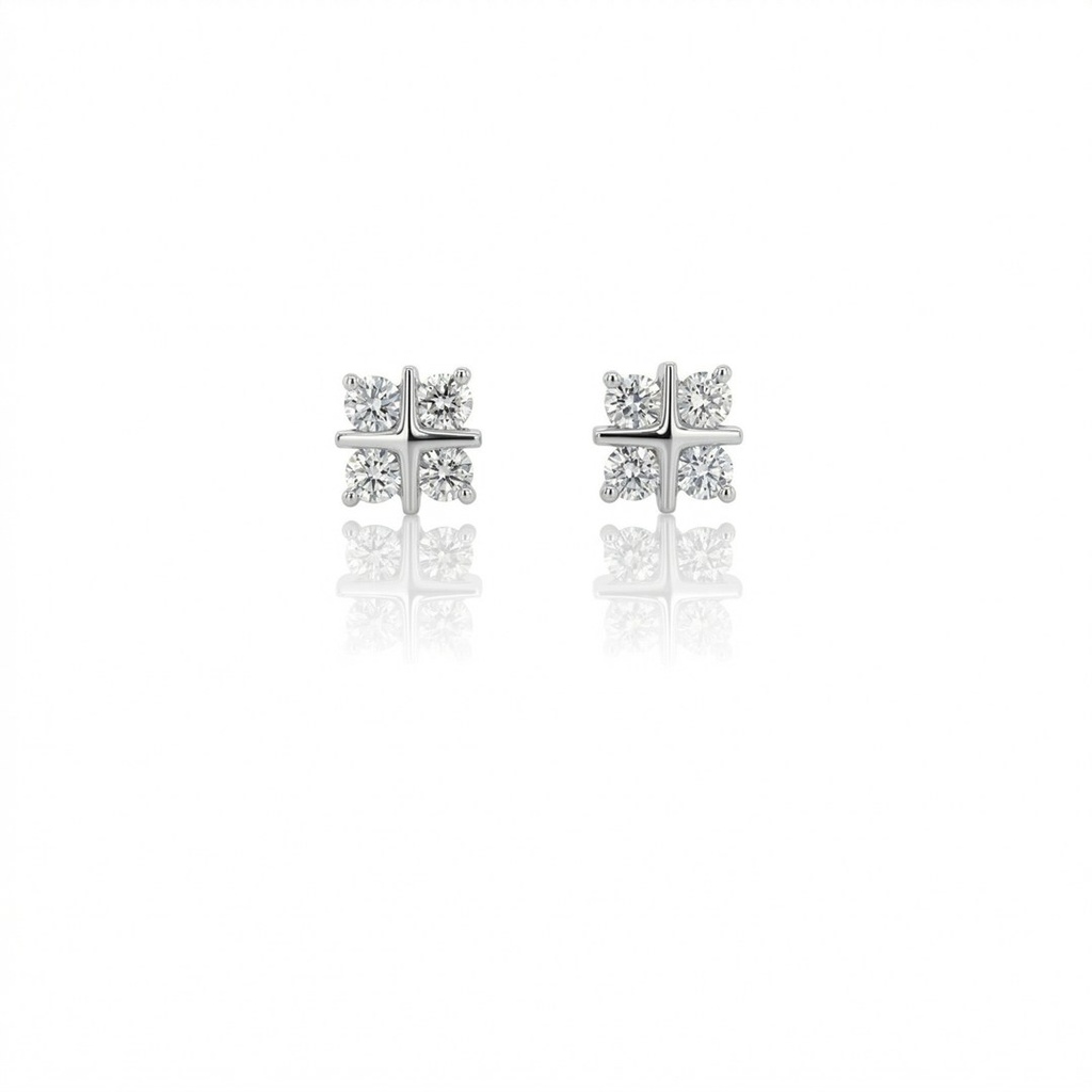 [073720] Brinco 8 Brilhantes 0,65ct 1,84g Ouro Branco 18k - Coleção Laisa