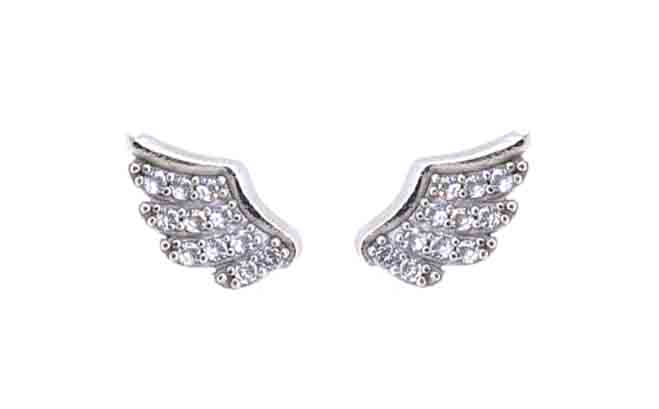 [037663] Brinco Asa 22 Zircônias Redondas 1mm 0,80g Ouro Branco 18k - Coleção Kids