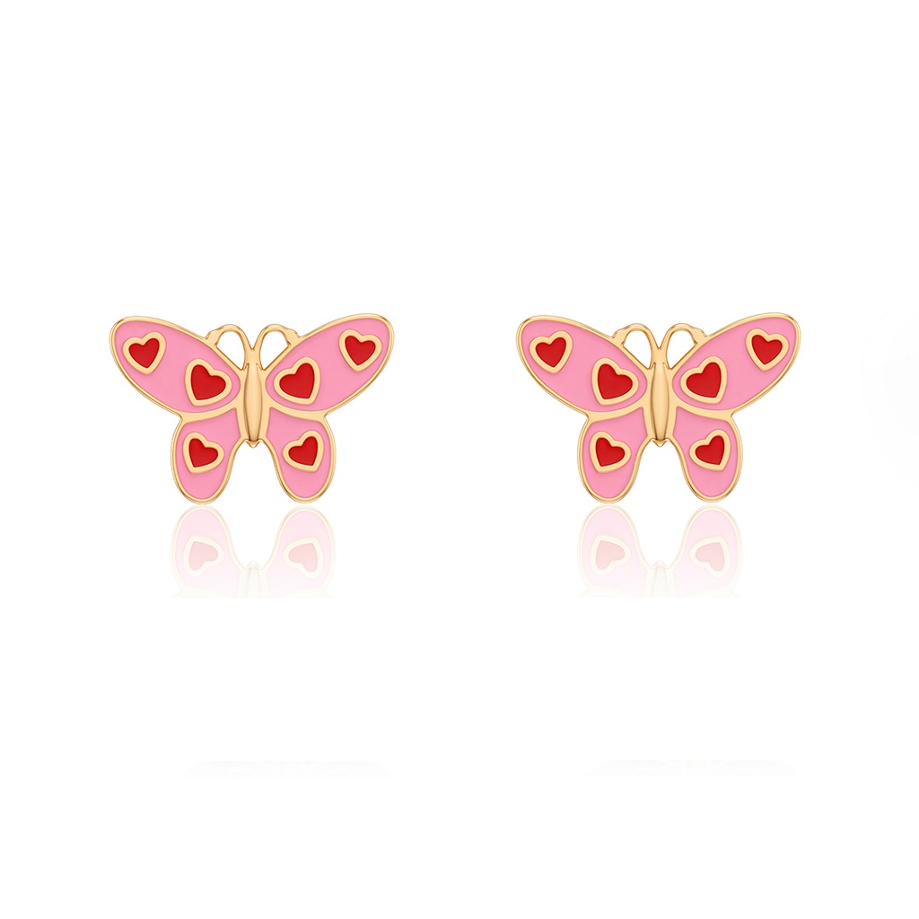 Brinco Borboleta Esmaltado 0,50G Ouro Amarelo 18K - Coleçao Kids